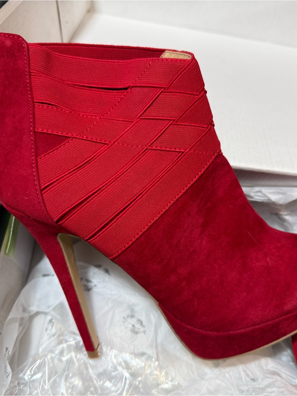 Colin Stuart red faux suede beautiful boots